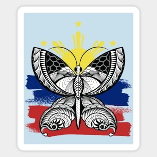 Philippine 3 Star & Sun / Tribal line Art Butterfly Magnet